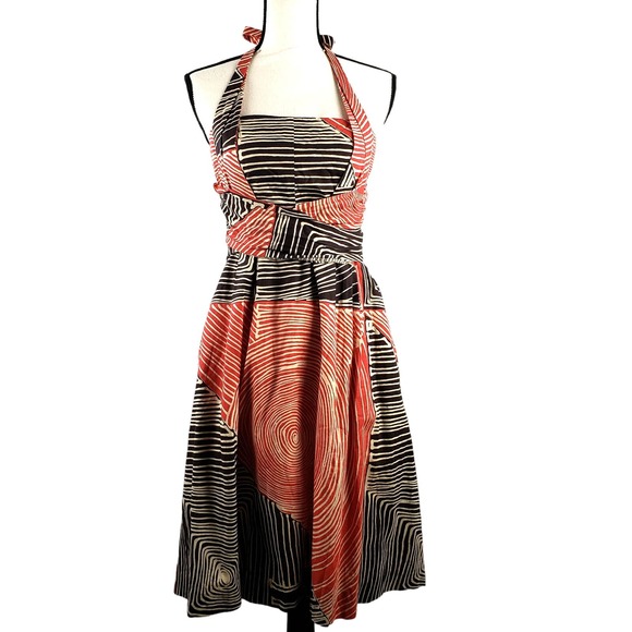 We Love Vera Size 6 Square Neck Halter Dress Retro Abstract Stripe Rockabilly - Picture 1 of 13